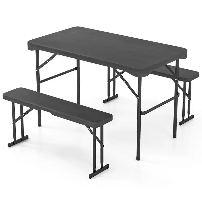 Costway Table et bancs d'extérieur pliants, ensemble de pique-nique avec 2 bancs et cadre en métal robuste
