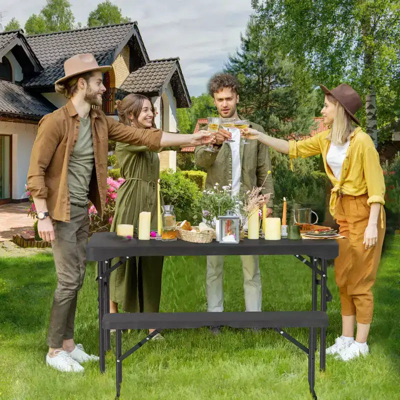 Costway Table et bancs d'extérieur pliants, ensemble de pique-nique avec 2 bancs et cadre en métal robuste