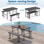 Costway Table et bancs d'extérieur pliants, ensemble de pique-nique avec 2 bancs et cadre en métal robuste