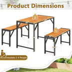 Costway 3 PCS Dining Set for 4 People Outdoor Picnic Table & 2 Benches w/ Metal Frame