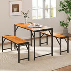 Costway 3 PCS Dining Set for 4 People Outdoor Picnic Table & 2 Benches w/ Metal Frame