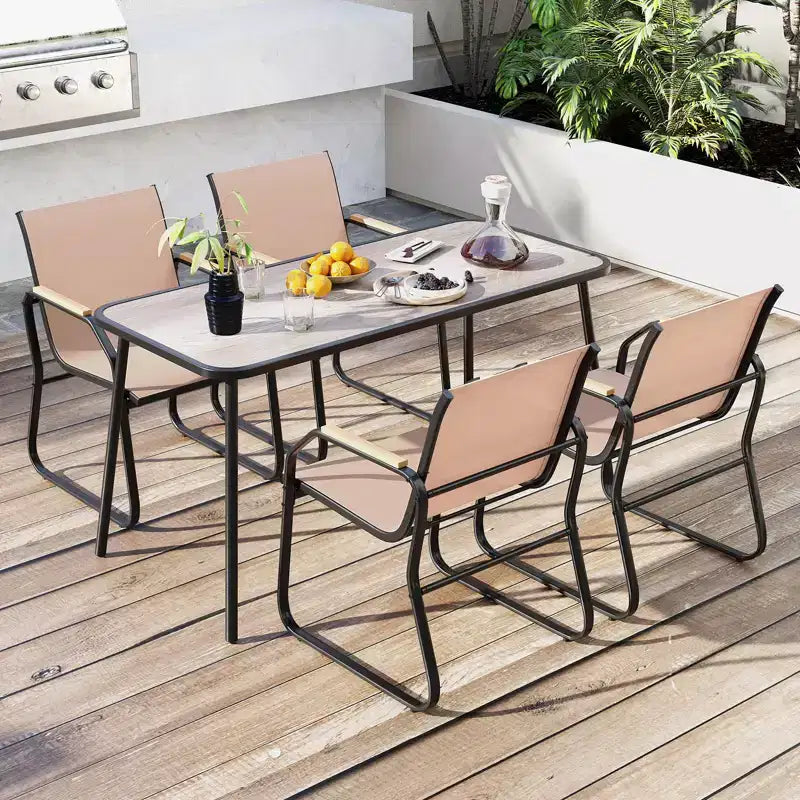 Costway Ensemble repas de patio 5 pièces avec accoudoirs imitation bois et cadre en métal pour jardin