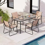 Costway Ensemble repas de patio 5 pièces avec accoudoirs imitation bois et cadre en métal pour jardin