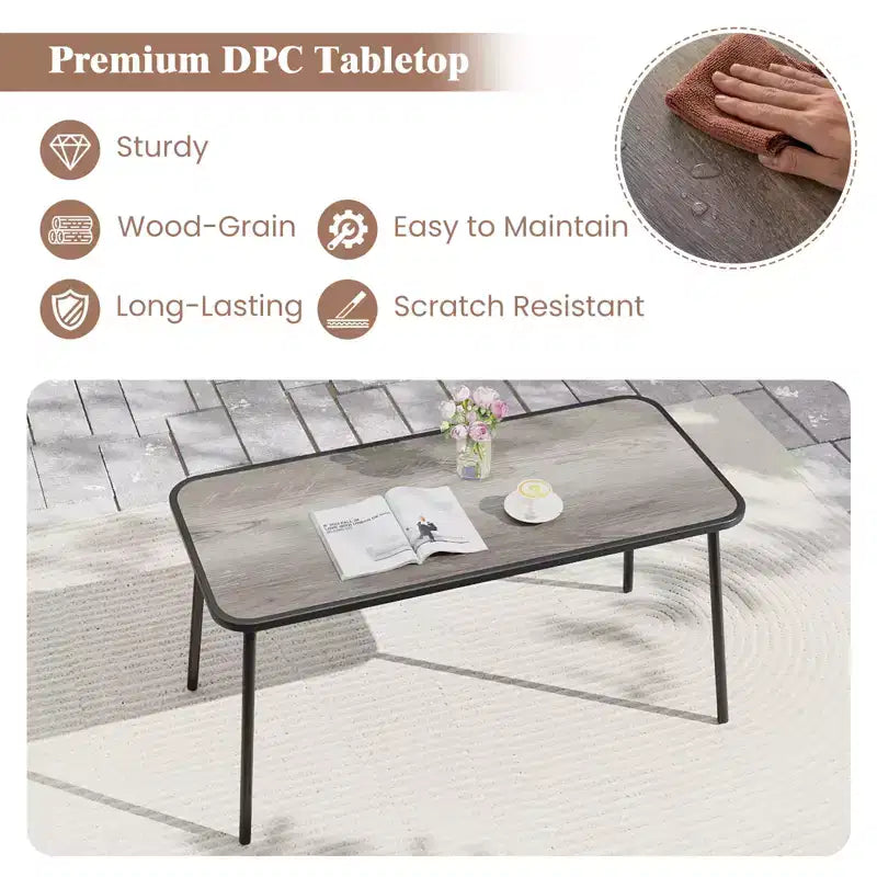 Costway Ensemble repas de patio 5 pièces avec accoudoirs imitation bois et cadre en métal pour jardin