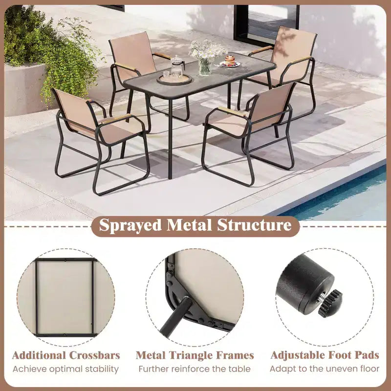 Costway Ensemble repas de patio 5 pièces avec accoudoirs imitation bois et cadre en métal pour jardin