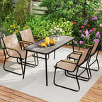 Costway Ensemble repas de patio 5 pièces avec accoudoirs imitation bois et cadre en métal pour jardin