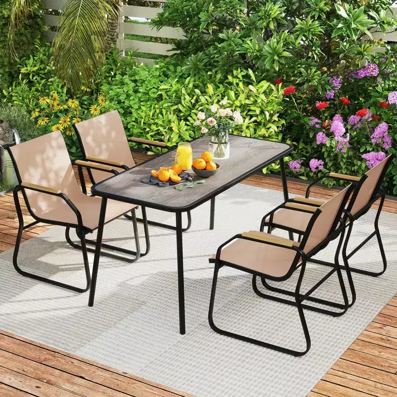 Costway Ensemble repas de patio 5 pièces avec accoudoirs imitation bois et cadre en métal pour jardin