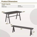 Costway 3 PCS Outdoor Picnic Table and Benches Set for 6 People 1.93 Umbrella Hole
