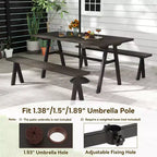 Costway 3 PCS Outdoor Picnic Table and Benches Set for 6 People 1.93 Umbrella Hole