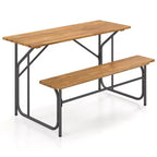 Costway Patio Table Bench Set for 2 Picnic Table & Loveseat w/Acacia Wood Top Metal Legs