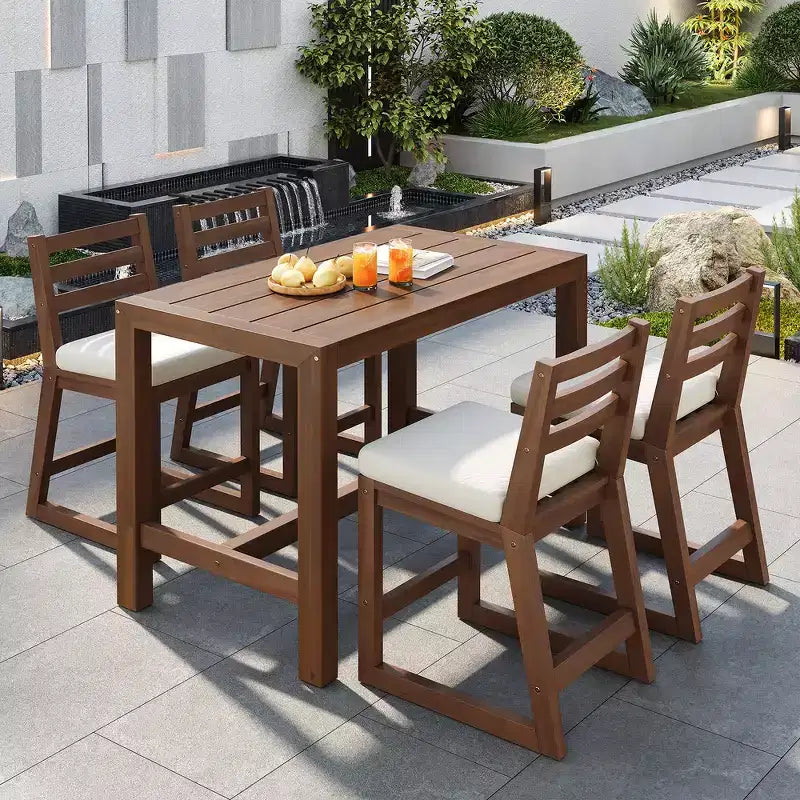 Whisen 5-Piece Rustic Patio Bar Set, Patio Table and Chairs Set with Ergonomic Chairs & Slatted Tabletop