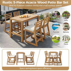 Whisen 5-Piece Rustic Patio Bar Set, Patio Table and Chairs Set with Ergonomic Chairs & Slatted Tabletop