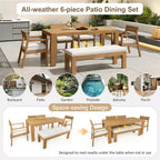 Whisen Patio Dining Table Set for 6, Outdoor Furniture Sets with Umbrella Hole, Table, Chairs and Bench