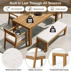 Whisen Patio Dining Table Set for 6, Outdoor Furniture Sets with Umbrella Hole, Table, Chairs and Bench