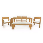Whisen Patio Dining Table Set for 6, Outdoor Furniture Sets with Umbrella Hole, Table, Chairs and Bench