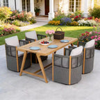 Christopher Knight Home Carter Patio Modern Acacia Wood 5-Piece Outdoor Dining Set with Rectangular Table and 4 Rope Swivel Chairs