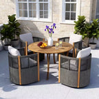 Christopher Knight Home Everett Patio Modern Acacia Wood 5-Piece Outdoor Dining Set with Round Table and 4 Rope Swivel Chairs