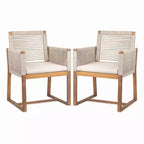Ensemble de salle à manger d'extérieur 7 pièces en bois d'acacia avec coussins, ensemble de salle à manger de patio avec 6 chaises tressées en corde et grande table pour jardin, terrasse-Panipeachy