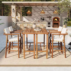 Ensemble de salle à manger de bar de patio 6 pièces, 2 tables en bois d'acacia hauteur comptoir avec 4 tabourets d'extérieur coussinés pour jardin et piscine - Panipeachy