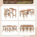 Ensemble de salle à manger de bar de patio 6 pièces, 2 tables en bois d'acacia hauteur comptoir avec 4 tabourets d'extérieur coussinés pour jardin et piscine - Panipeachy