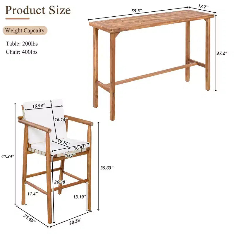 Ensemble de salle à manger de bar de patio 6 pièces, 2 tables en bois d'acacia hauteur comptoir avec 4 tabourets d'extérieur coussinés pour jardin et piscine - Panipeachy