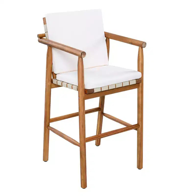 Ensemble de salle à manger de bar de patio 6 pièces, 2 tables en bois d'acacia hauteur comptoir avec 4 tabourets d'extérieur coussinés pour jardin et piscine - Panipeachy
