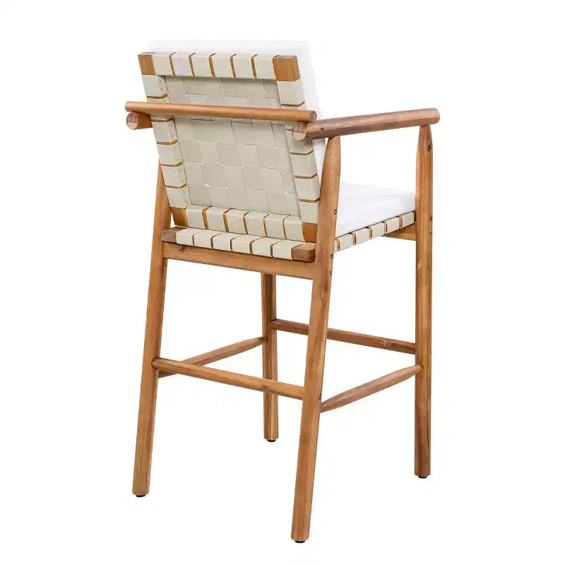 Ensemble de salle à manger de bar de patio 6 pièces, 2 tables en bois d'acacia hauteur comptoir avec 4 tabourets d'extérieur coussinés pour jardin et piscine - Panipeachy