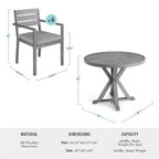 Ensemble de patio Martha Stewart Bedford 5 pièces en aluminium, 4 fauteuils de salle à manger empilables avec coussins, table ronde à piètement tréteau de 36 po, fini grain de bois brossé