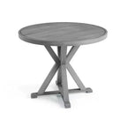 Ensemble de patio Martha Stewart Bedford 5 pièces en aluminium, 4 fauteuils de salle à manger empilables avec coussins, table ronde à piètement tréteau de 36 po, fini grain de bois brossé