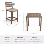 Ensemble de patio Martha Stewart Bedford en aluminium 3 pièces, 2 tabourets de bar avec coussins, table de patio carrée de 35,5 po
