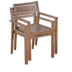 GDFStudio Saul Ensemble de salle à manger d'extérieur 5 pièces en bois d'acacia avec table ronde à lattes de 120 cm et chaises ergonomiques