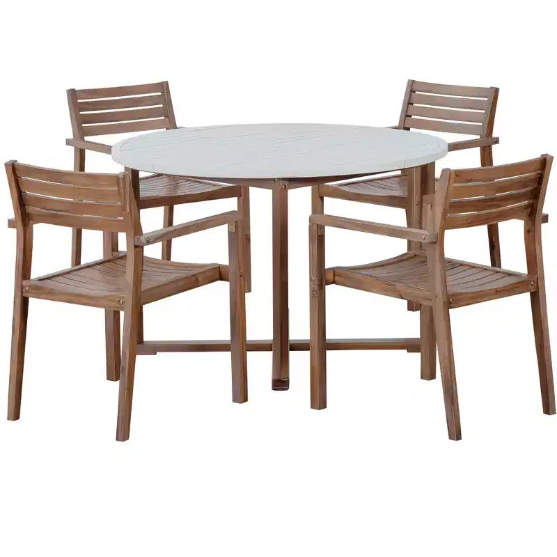 GDFStudio Saul Ensemble de salle à manger d'extérieur 5 pièces en bois d'acacia avec table ronde à lattes de 120 cm et chaises ergonomiques