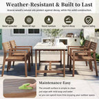 GDFStudio Lena Ensemble de salle à manger d'extérieur 5 pièces en bois d'acacia avec table rectangulaire de 150 cm et trou pour parasol