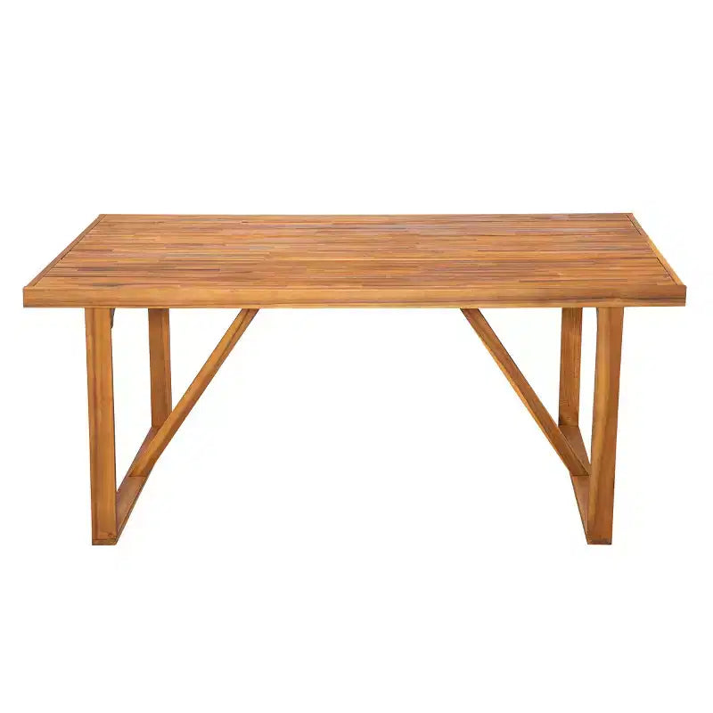 7-Piece Acacia Wood Outdoor Dining Set, Modern Rectangular Table with 6 Cushioned Chairs for Patio, Backyard, Deck, and Poolside-Panipeachy