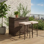 Gymax Ensemble de bar d'extérieur 3 pièces, table de bar rectangulaire 39" avec 2 tabourets rembourrés doux, coussins amovibles, plateau en verre trempé et 2 étagères de rangement Beige/Rouge