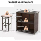 Gymax Ensemble de bar d'extérieur 3 pièces, table de bar rectangulaire 39" avec 2 tabourets rembourrés doux, coussins amovibles, plateau en verre trempé et 2 étagères de rangement Beige/Rouge