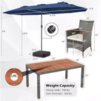 Gymax 8-Piece Patio Dining Set w/ Double-Sided Market Umbrella Acacia Wood Top