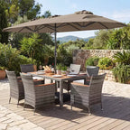 Gymax 8-Piece Patio Dining Set w/ Double-Sided Market Umbrella Acacia Wood Top