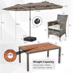 Gymax 8-Piece Patio Dining Set w/ Double-Sided Market Umbrella Acacia Wood Top