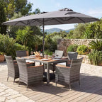 Gymax 8-Piece Patio Dining Set w/ Double-Sided Market Umbrella Acacia Wood Top