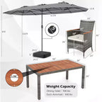 Gymax 8-Piece Patio Dining Set w/ Double-Sided Market Umbrella Acacia Wood Top