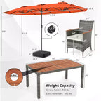 Gymax 8-Piece Patio Dining Set w/ Double-Sided Market Umbrella Acacia Wood Top