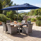 Gymax 8-Piece Patio Dining Set w/ Double-Sided Market Umbrella Acacia Wood Top