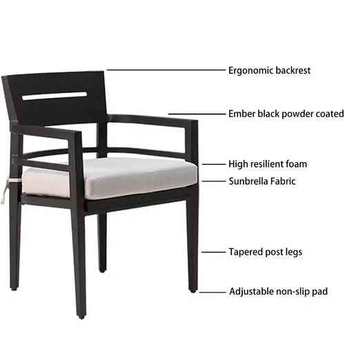 Ensemble de salle à manger d'extérieur moderne 5 pièces en aluminium, table carrée avec trou pour parasol et 4 fauteuils rembourrés pour patio, terrasse, arrière-cour-Panipeachy