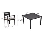5-Piece Modern Outdoor Aluminum Patio Dining Set, Square Table with Umbrella Hole & 4 Cushioned Armchairs for Patio, Deck, Backyard-Panipeachy