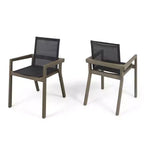 Ensemble de salle à manger d'extérieur 7 pièces en bois avec table extensible, 6 chaises à dossier en maille et cadre en bois, ensemble de meubles de patio modernes pour jardin arrière - Panipeachy