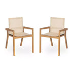 Ensemble de salle à manger d'extérieur 7 pièces en bois avec table extensible, 6 chaises à dossier en maille et cadre en bois, ensemble de meubles de patio modernes pour jardin arrière - Panipeachy