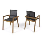Ensemble de salle à manger d'extérieur 7 pièces en bois avec table extensible, 6 chaises à dossier en maille et cadre en bois, ensemble de meubles de patio modernes pour jardin arrière - Panipeachy