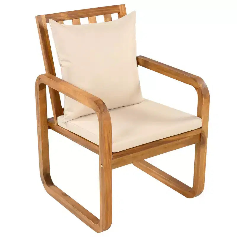 Ensemble de salle à manger d'extérieur Whisen 7 pièces en bois, ensemble de salle à manger pour terrasse, cuisine, jardin, table rectangulaire et 6 chaises avec coussins amovibles
