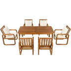 Ensemble de salle à manger d'extérieur Whisen 7 pièces en bois, ensemble de salle à manger pour terrasse, cuisine, jardin, table rectangulaire et 6 chaises avec coussins amovibles